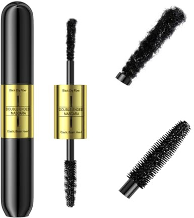 Mit Fasern Verlängerung Wimperntusche, Zwei Enden Fiber Mascara mit falscher Wimpern Effekt, Build Up Fibers Deep Black