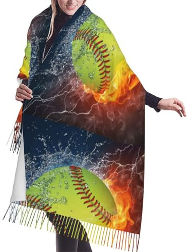 YOFIEN Gelber Softball, Kaschmir-Haptik, Schals, Wickeltücher, Damen, Winterschal mit Fransen, leichte Stola