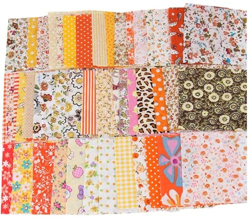 YKAFADE 50 Stück Patchwork Stoffe Paket zum Nähen 10 x 10 cm Bunte Baumwollstoff Set DIY Baumwolltuch Stoffreste Paket Stoffpakete DIY Gewebe Quadrate für DIY Nähmuster Handwerk -Gelb
