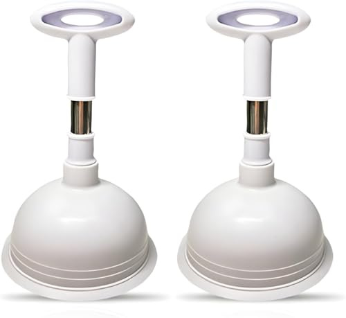 2X Powerful Suction Drain Plunger for Sinks, Bathrooms, Kitchens, Baths & Shower Drains - Soft Silicone Anti-Tear Drain Plunger Cleaner for Lawn,16cm Large Cup & Handle - Drain Unblocker (2, White)