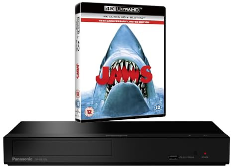 MULTIREGION Blu-ray Player Compatible with Panasonic DP-UB159 MultiRegion for DVD Blu-ray Region B - DVD Regions 1-8 - Bundle Including Jaws 4K UHD Disc