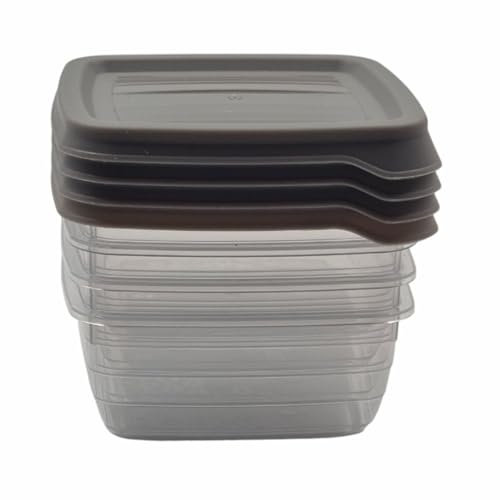 schone Plastic Food Storage Containers with Airtight Lids – 4 Pack – 300ml Each – BPA-Free, Microwave, Freezer & Dishwasher Safe – Square Snack Boxes (Grey)
