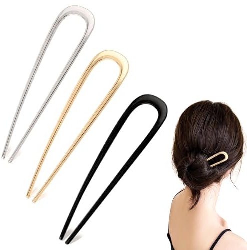 French Hair Pin 3 Stück Französische Haarnadeln aus Metall für Dickes Haar | U Förmige Haarnadeln Zinken Hochsteckfrisur Chignon Pins für Frauen Mädchen Haarstyling