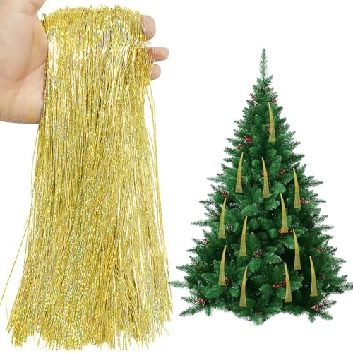 Lametta Weihnachtsbaum Gold,Tannenbaum Deko Weihnachten Party Christbaum Lametta Vorhang Schwe Christbaumschmuck Weihnachtsdeko Christmas Tree Schmuck Glitzer Metall Aufhängen,für Silvester Dekoration