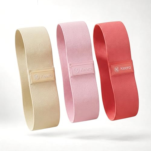 KEERA Bandes de Resistance (Lot de 3) - Bandes Elastique de Musculation - Bandes de Resistance en Tissu pour Yoga, Pilates, Barre, Fitness