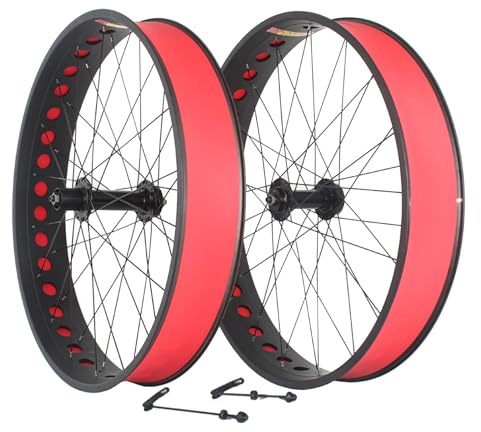 26in X 4.0/4.9''Fat Bike Rims Snow Bike Rear Wheel 36 Hole Bearing Cassette Hub Aluminum Alloy Wheelset Disc Brake Quick Release 135/190mm For 7-12 Speed(Black_Front Rear)