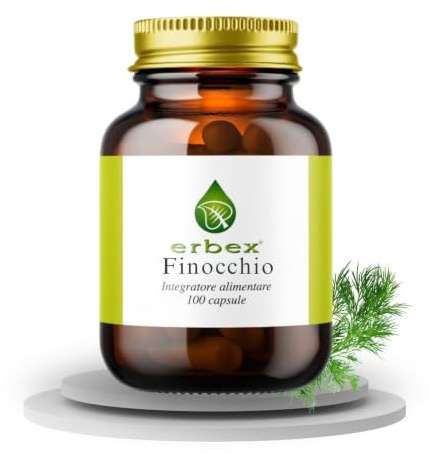 ERBEX - Finocchio 100 Capsule | Polvere + Estratto Titolato 0,1% Olio Essenziale | Digestione e Motilità Gastrointestinale | Foeniculum vulgare