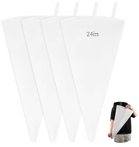 4 Pack 24 Inch Extra Large Reusable Piping Bags,Cotton Cloth Pastry Bags with Plastic Coating, Professional Tipless Icing Bags for Cake Decorating Cupcakes Cookies Desserts and Baking Supplies
