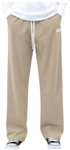 Generisch Pantalon à motifs pour homme - Pantalon avec ceinture - Jambe large - Pantalon en corduroy - Pantalon décontracté - Pantalon d'affaires - Tendance - Pantalon confortable et ample pour homme