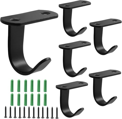 Lengxue 6 Stück schwarze Schraubhaken Deckenhaken Schwerlast Regal unter Kleiderhaken Edelstahl für Schränke, Küchen, Schränke, Badezimmer