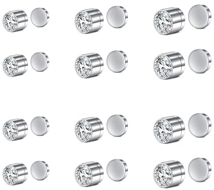 AVYRING Magnetiska örhängen för män kvinnor rostfritt stål klämma på näsdubbar icke-piercing smycken färg diamant falska piercingar 3 mm 4 mm 5 mm, 6 par, 5mm, Rostfritt stål