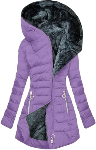 Kmrlofiy Abrigo Parka Invierno Mujer Forro Polar Termica de Cremallera Largo con Capucha Acolchado Cálido a Prueba de Viento Chaqueta Invierno para Mujer Gruesa Abrigos Agua
