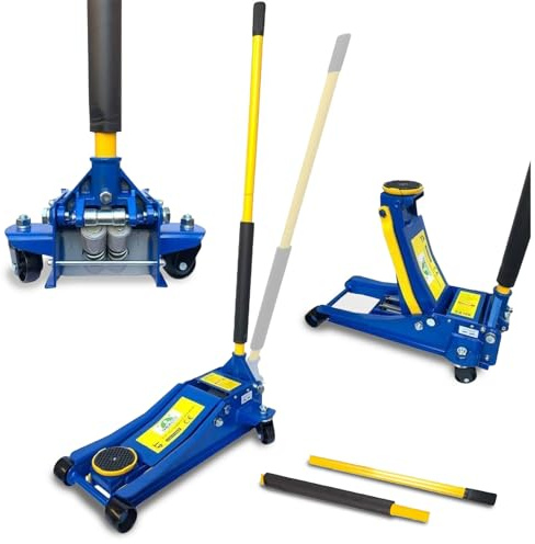 Avilia - Cric Idraulico Professionale 4000 Kg con Doppio Pistone e Profilo Ultra Ribassato, Sollevatore Auto e SUV per Officina Meccanica con Valvola di Sicurezza e Ruote Maneggevoli