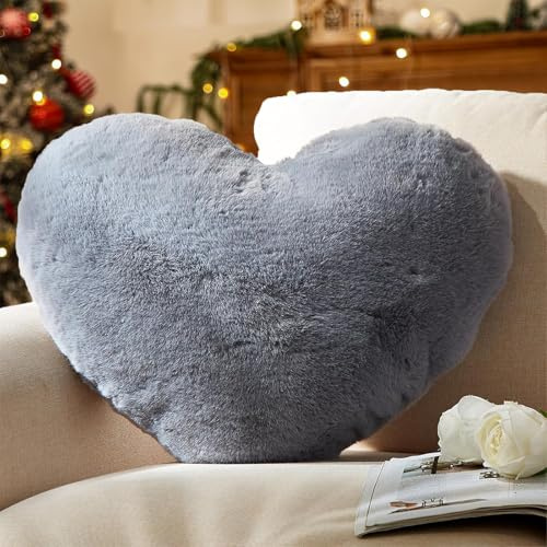 Chingcoo Herz Kissen, 40 * 35CM Kuschelkissen, Kuschelkissen geeignet für Wohnzimmer Sofa Schlafzimmer Bett Kissen Ästhetik (Grau)