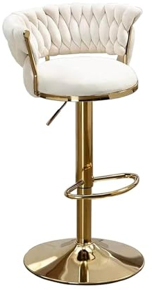 Barhocker 4er set mit lehne, 360° Drehbar Barstühle mit Golden Höhenverstellbaren Metallrahmen, Samt Küchenhocker mit Fußstütze Bistrohocker Bar Stool für Kücheninsel Bar Coffee Bar,Weiß,Set of 1