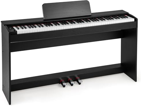 GOPLUS Piano Digital de 88 Teclas Pesadas, Piano Vertical con 128 Ritmos y Sonidos, 30 Canciones de Demostración, 3 Pedales, MIDI, Grabar y Reproducir, Teclado Musical con Atril para Principiantes