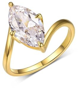 Stfery Bague Mariage Femme Or 18K, Anneau Incrusté de Moissanite Marquise 3ct, Bague Solitaire Or Jaune 750 Taille 54