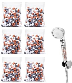 Lot de Boules Minérales à Ions Négatifs pour Filtration de l’Eau Dure - Élimination du Chlore, des Bactéries, des Métaux Lourds et des Impuretés pour une Douche Saine et Agréable (6 pièces)
