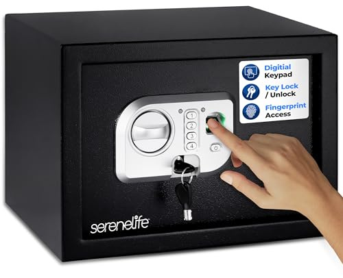 Serenelife Heavy Duty Fireproof Electronic Fingerprint Safe Box | Electronic Lock with Mechanical Override, Digital Touch Button Control Pad | Includes 2 Keys for Unlocking | 9.8D x 13.8W x 9.8H