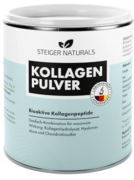 Steiger Naturals Kollagen Pulver – Bioaktive Kollagenpeptide VERISOL® + Hyaluronsäure & Chondroitin – 300g – Hochdosiert, Geschmacksneutral & Löslich – Made in Germany – PZN 19631855