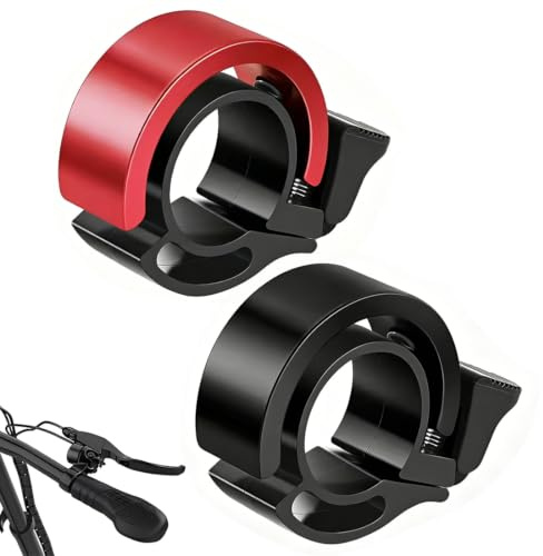 AJNZAU 2 Pezzi Campanello Mtb, Suono Chiaro Resistente Agli Agenti Atmosferici, Campanello Bici Mini Invisibile Per Bici Da Corsa, Mtb, E-Bike (Alluminio, Nero, Rosso, Diametro 22-24 Mm, 2 Pezzi)