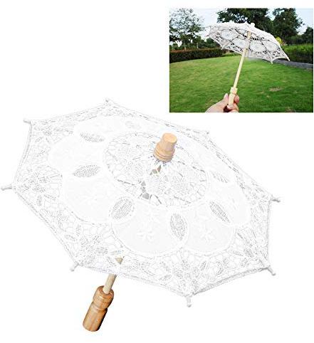 Yechiry Brudspetsparaply Utsökt Litet Paraply för Dekoration Av Bröllopsceremoni Vit eller Beige 25,3 X 28,9 Cm (Vit S)