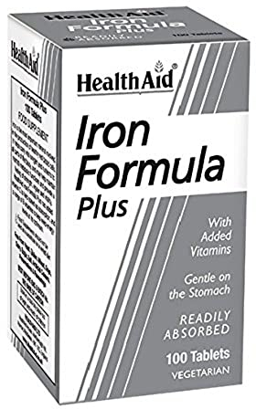 HealthAid Iron Formula Plus - 100 Count (Pack of 1) Vegetarian Tablets