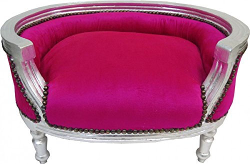 Casa Padrino Barock Hunde & Katzen Sofa Pink/Silber - Hundesessel Sitz Hundebett Katzenbett Hund Katze Möbel