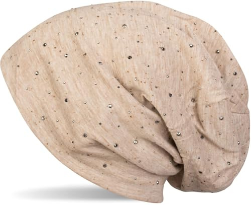 styleBREAKER dammössa dekorerad med eleganta strasstenar, lång beanie, 04024037, Beige smälter, En Storlek