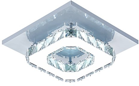 DAXGD Kristall LED Deckenleuchte, 12W Mini Deckenlampe LED Moderne Kristall Edelstahl Deckenleuchte, Quadratischer Lampenschirm Lampen für Flur, Treppe, Wohnzimmer, Schlafzimmer, Küche