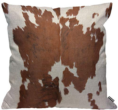 HGOD DESIGNS Kissenbezug aus Rindsleder, Bauernhof-Tier, braunes Rindsleder-Druck, Kuh-Dekoration, für Männer/Frauen, Wohnzimmer, Schlafzimmer, Sofa, Stuhl, 45 x 45 cm