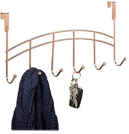 Relaxdays Türgarderobe, 6 Haken, zum Einhängen, Metall, Türhakenleiste Flur, Schlafzimmer, Bad, HBT 20x40x9 cm, Kupfer