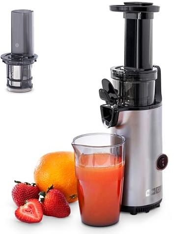 DASH Deluxe Compact Masticating Slow Juicer, Easy to Clean Cold Press Juicer with Brush, Pulp Measuring Cup, Frozen Attachment and Juice Recipe Guide - Graphite