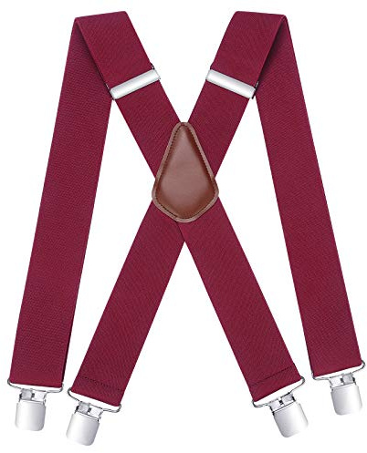 HISDERN Bretelle Uomo Moderne Rosso con 4 Clip in Metallo Molto Resistenti Taglia Unica per Uomo e Donna Bratelle Regolabili ed Rlastiche X Style