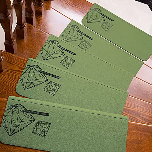 JSSEVN Stufenmatte im Tier-Stil, rutschfest, dekorativ, Massivholz, Stufenmatte, Bodenmatte, drehbare Treppenteppich, selbstklebende Fußmatte (grüne Geometrie, 15 Stück, 54,9 x 20,3 cm)