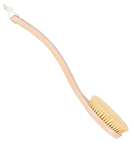 HHUUMM - Lange Massagebürste mit Stiel - Weiche Borsten, handmade aus Buchenholz - Trockenbürste Körper - Dry Brush - Tampico-Faser 11x45x6 cm (44x8,5x4,5 cm)