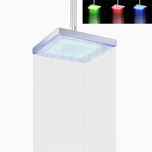 Chesoon LED Soffione doccia Quadrato a temperatura controllata 3 colori luci che cambiano automaticamente ad alta pressione per il bagno