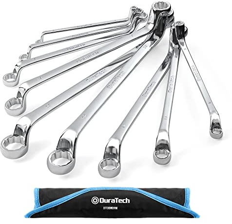 DURATECH Doppel-Ringschlüssel-Satz, 9-teilig, 6-23 mm, Gekröpfter Schraubenschlüssel Set, um 75 Grad abgewinkelt, Chrom-Vanadium-Stahl, inkl. Rolltasche