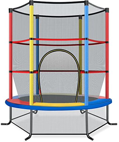 COSTWAY Trampolino Elastico Bambino in Acciaio, Tappeto Elastico Bambini da Esterno e da Interno, con Rete e Cusicnetti Antiscivolo (Colorato, 165 x 165 cm)