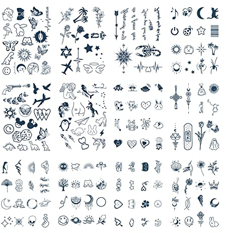 ATOMUS 12pcs Pigment Temporary Tattoos Small Pattern for Fingers Hands Face Neck Waterproof Tattoos Stickers