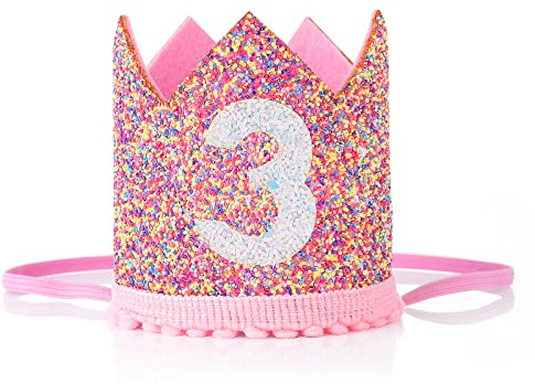 Corona di Compleanno Principessa per Bambina di 3 Anni - Cappello Regolabile per Festa del Terzo Compleanno