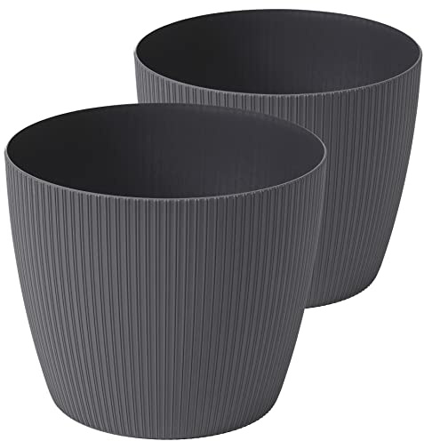Tymar Blumentopf, 2er-Pack, Runde Form, Übertopf ((2pack) Anthrazit, ø 21 cm)