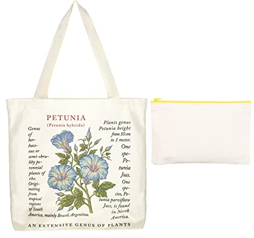 FORBELL Leinentragetaschen, Jutebeutel mit Reißverschluss, 35×35×8cm Retro Stoffbeutel Bedruckt, Geeignet für die Tägliche Reise, Einkaufen, Reisen, Schule (Petunie)