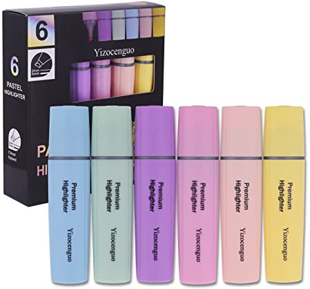 YIZOCENGUO Textmarker, Pastel Textmarker, Markierungsstift mit Meißelspitze, für Erwachsene, Kinder, Schüler, Büro, Schulbedarf - 6 verschiedenen Farben (6-Pastel)