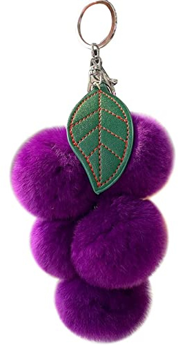Kreative Frucht Traube Pom Pom Schlüsselanhäner Kunstfell Pompon Ball Flauschigen Schlüsselanhänger für Frauen Mädchen,Plüsch Taschenanhänger Schlüsselringe Rucksack Charms Handtasche Dekoration