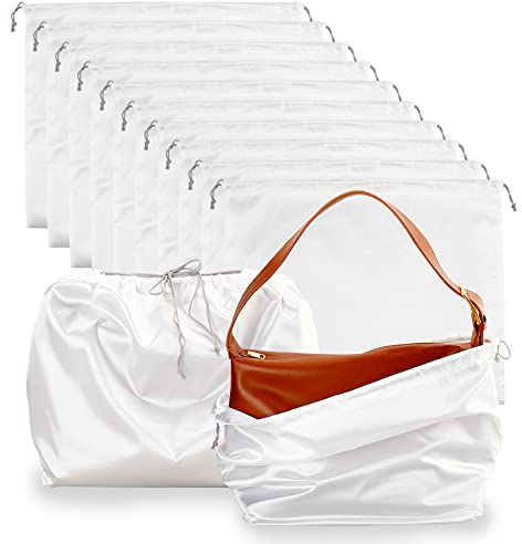 NBEADS 12 Stück Seide staubdichte Kordelzugbeutel, 40x51cm Weiß Große Größe Kordelzug Aufbewahrungsbeutel Große Seide Geschenk Schmuckbeutel Reise Aufbewahrungsbeutel Für Kleidung Handtasche Schuhe