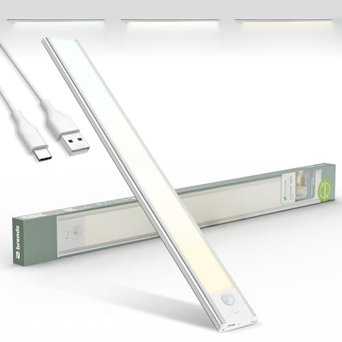 Brendz Schranklicht mit Bewegungsmelder, Kleiderschrank Beleuchtung, 40cm | 3 Farbtemperaturen, Aufladbar, Dimmbare Schrankbeleuchtung, Led Lichtleiste Kabellos, Silber