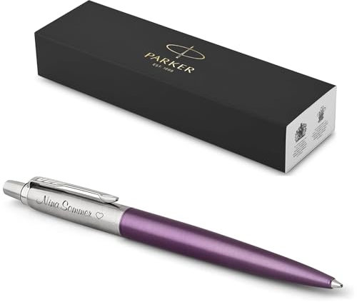 PARKER Jotter Core Recycled mit Gravur | Premium Stift | Geschenkbox | blaue Mine | personalisiertes Geschenk | Namen | Geburtstag (Victoria Violett C.C.)