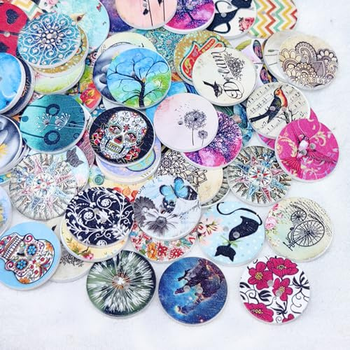 Libiline 100pcs 20mm(3/4) Mix Pattern Wood Buttons 4 Holes Craft Clothes Sewing Button (20mm(3/4), Multi-Color)