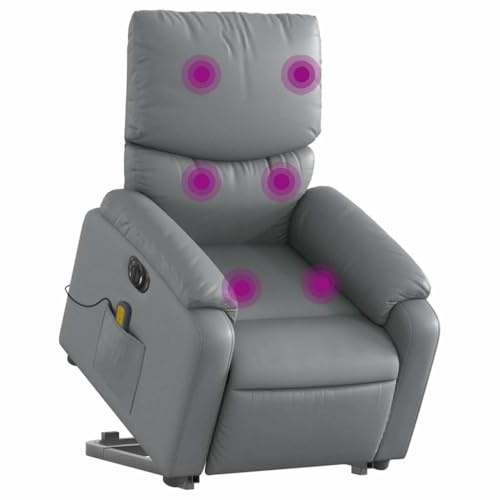 vidaXL Massagesessel, Sessel mit Aufstehhilfe Elektrisch, Relaxsessel mit Liegefunktion Vibrationsfunktion, Fernsehsessel Liegesessel Aufstehsessel, Grau Kunstleder